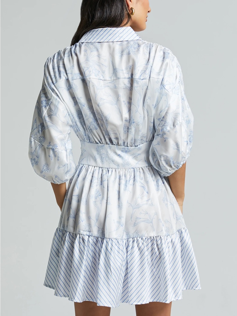 AMABELLA Light Blue & White Floral Puff-Sleeve Mini Dress - Picture 4 of 8